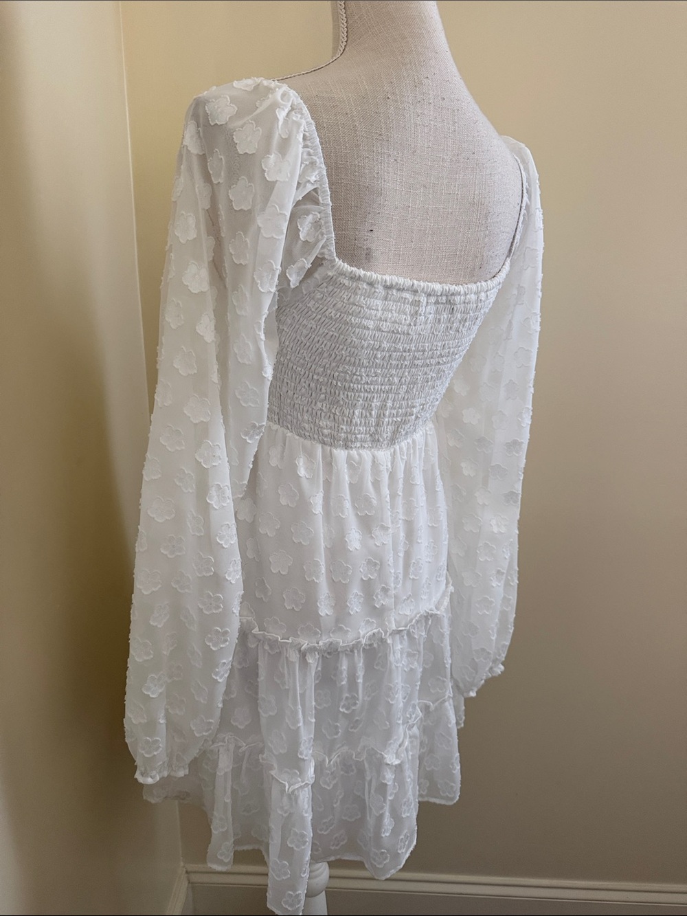 Midnight Doll Smocked Square Neck White Lace Mini Dress - Picture 10 of 15